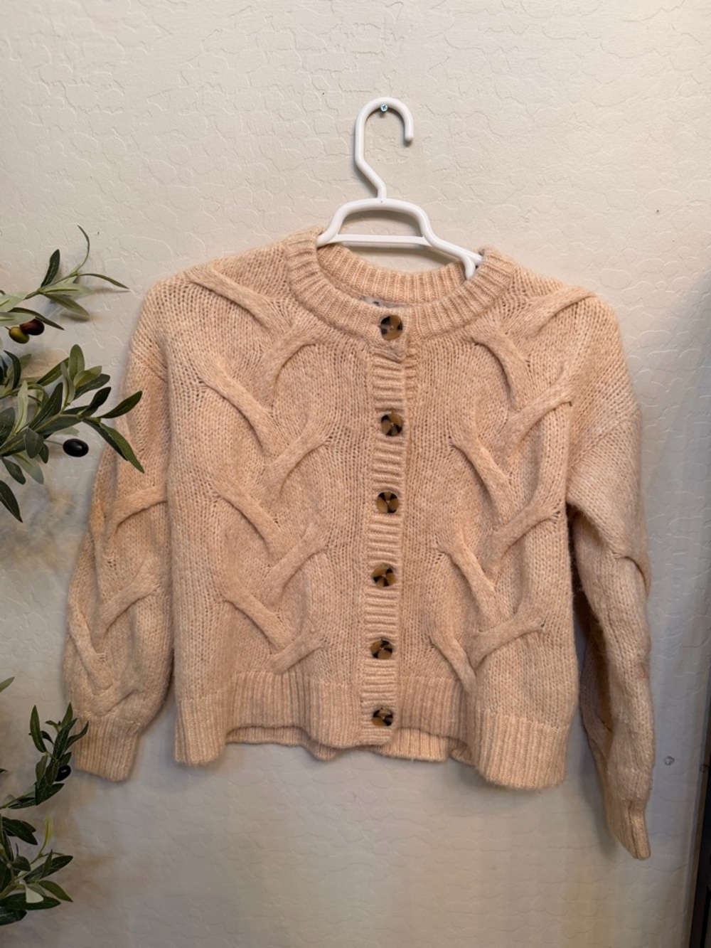 Madewell Cozy Cable-Knit Button-Front Sweater Cardigan - Cream